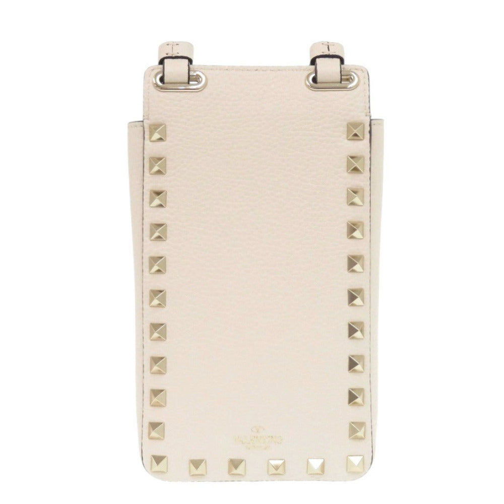 新品同様 ヴァレンティノ・ガラヴァーニ ロックスタッズ ライトアイボリー レザー ショルダーバッグ 1196【中古】Valentino Garavani