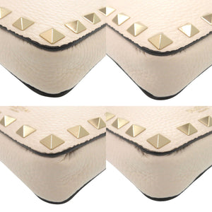 新品同様 ヴァレンティノ・ガラヴァーニ ロックスタッズ ライトアイボリー レザー ショルダーバッグ 1196【中古】Valentino Garavani