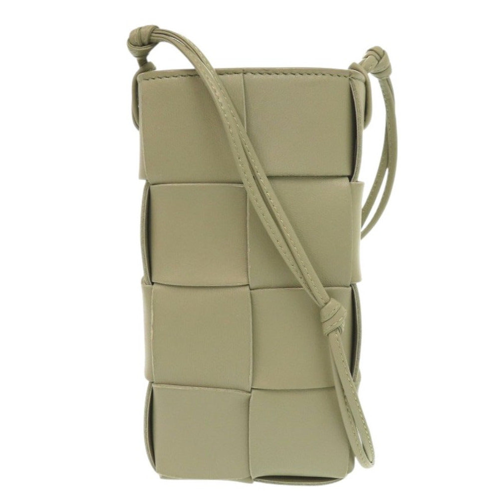 新品同様 ボッテガヴェネタ カセット フォンポーチ レザー カーキ ショルダーバッグ 1197【中古】BOTTEGAVENETA