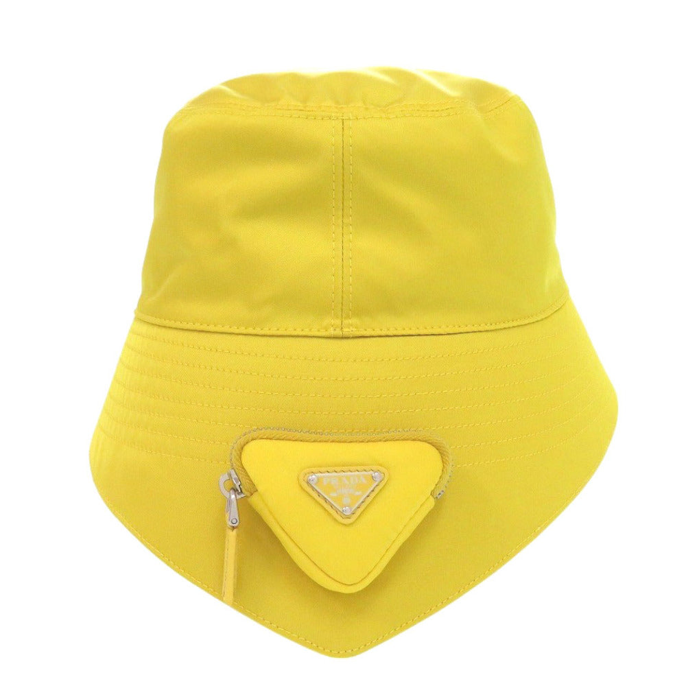 新品同様 プラダ Re Nylon バケットハット 2HC282 Lサイズ トライアングルプレート イエロー ポリアミド 帽子 1220【中古】PRADA