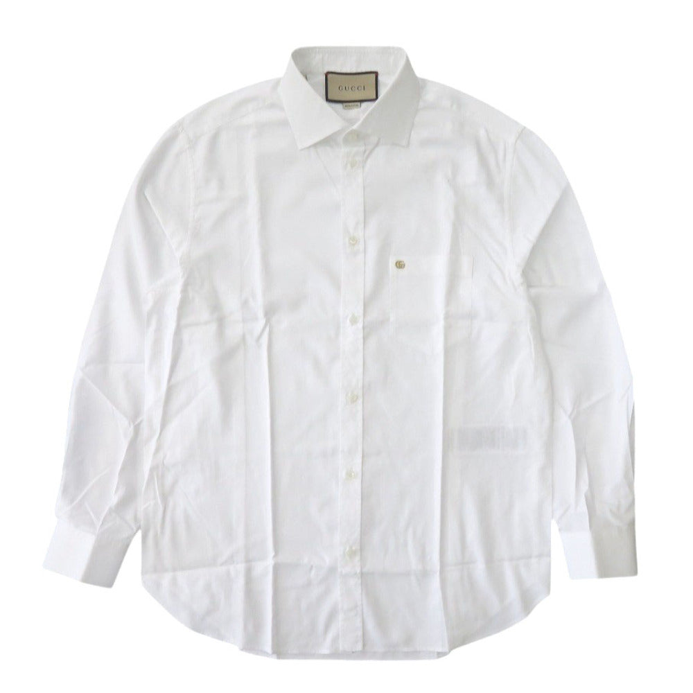 未使用 グッチ ビジネスシャツ ロゴ刺繍 699560 ZAJOM コットン ホワイト 長袖シャツ 白 1224【中古】GUCCI