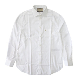 未使用 グッチ ビジネスシャツ ロゴ刺繍 699560 ZAJOM コットン ホワイト 長袖シャツ 白 1224【中古】GUCCI