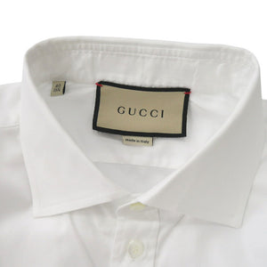 未使用 グッチ ビジネスシャツ ロゴ刺繍 699560 ZAJOM コットン ホワイト 長袖シャツ 白 1224【中古】GUCCI