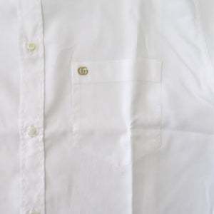 未使用 グッチ ビジネスシャツ ロゴ刺繍 699560 ZAJOM コットン ホワイト 長袖シャツ 白 1224【中古】GUCCI