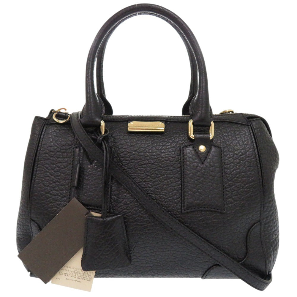 新品同様 バーバリー レザー ブラック 2WAY ハンドバッグ ショルダーバッグ 黒 1242【中古】BURBERRY