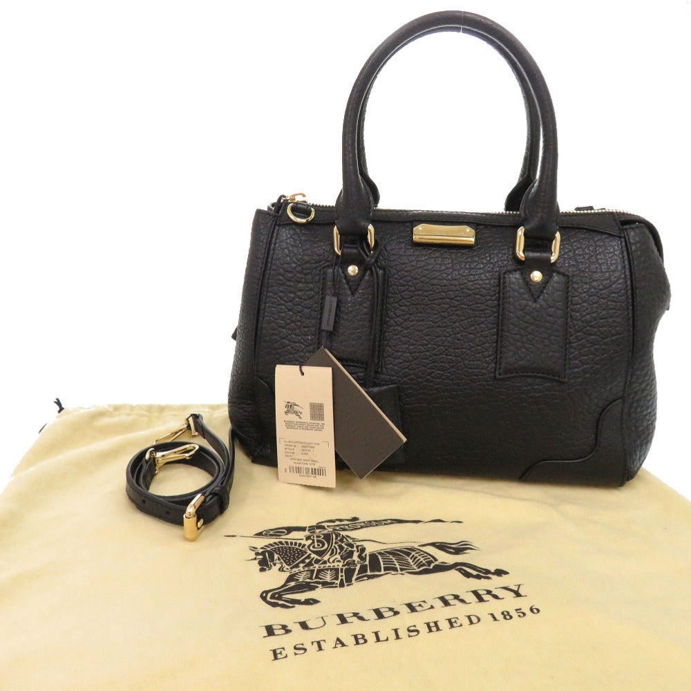 新品同様 バーバリー レザー ブラック 2WAY ハンドバッグ ショルダーバッグ 黒 1242【中古】BURBERRY