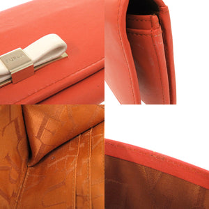 新品同様 フルラ リボン レザー オレンジ 長財布 1244【中古】Furla