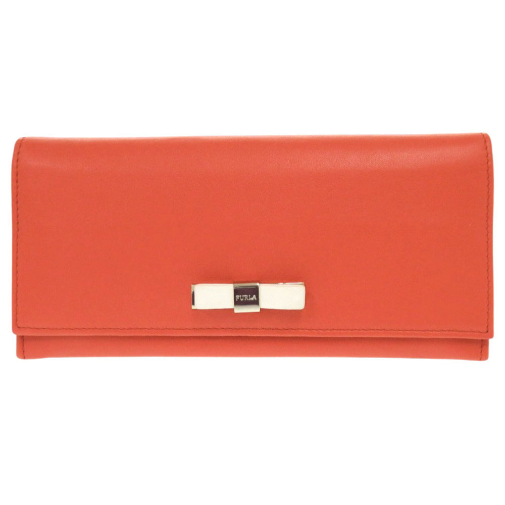 新品同様 フルラ リボン レザー オレンジ 長財布 1244【中古】Furla