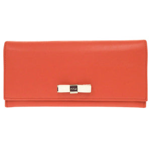 新品同様 フルラ リボン レザー オレンジ 長財布 1244【中古】Furla