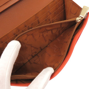 新品同様 フルラ リボン レザー オレンジ 長財布 1244【中古】Furla