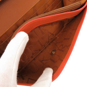 新品同様 フルラ リボン レザー オレンジ 長財布 1244【中古】Furla