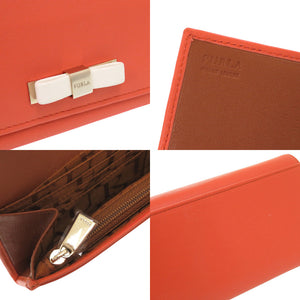 新品同様 フルラ リボン レザー オレンジ 長財布 1244【中古】Furla