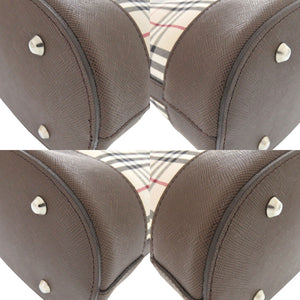 新品同様 バーバリー ノバチェック コットン ベージュ ブラウン トートバッグ ハンドバッグ 1279【中古】BURBERRY