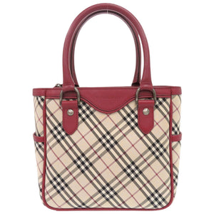 美品 バーバリー ノバチェック レザー キャンバス レッド ベージュ ハンドバッグ 1280【中古】BURBERRY