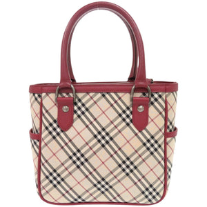 美品 バーバリー ノバチェック レザー キャンバス レッド ベージュ ハンドバッグ 1280【中古】BURBERRY