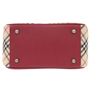美品 バーバリー ノバチェック レザー キャンバス レッド ベージュ ハンドバッグ 1280【中古】BURBERRY