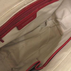 美品 バーバリー ノバチェック レザー キャンバス レッド ベージュ ハンドバッグ 1280【中古】BURBERRY