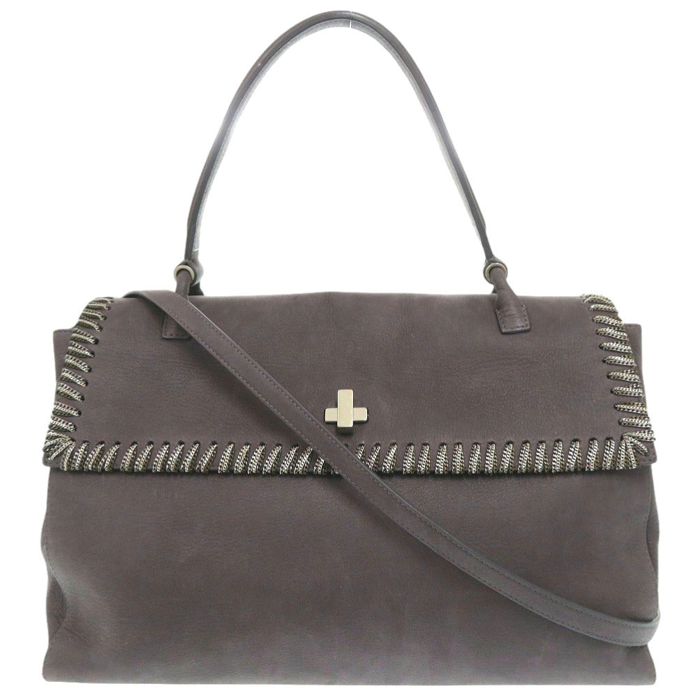 美品 オルチアーニ レザー グレー 2WAY ハンドバッグ ショルダーバッグ 1283【中古】ORCIANI