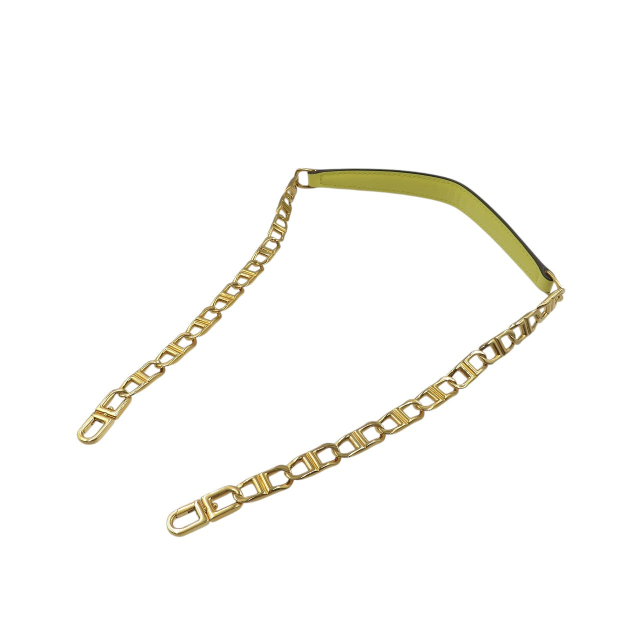 新品同様 デルヴォー ショート Dチェーン レザー メタル イエロー ゴールド ショルダーストラップ 1333【中古】DELVAUX