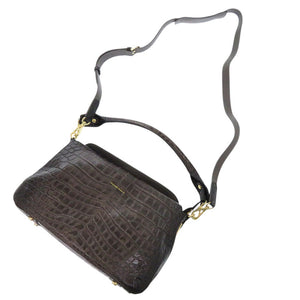 未使用 レザージュエルズ 型押しレザー ブラウン 2wayハンドバッグ 1345【中古】LEATHER JEWELS