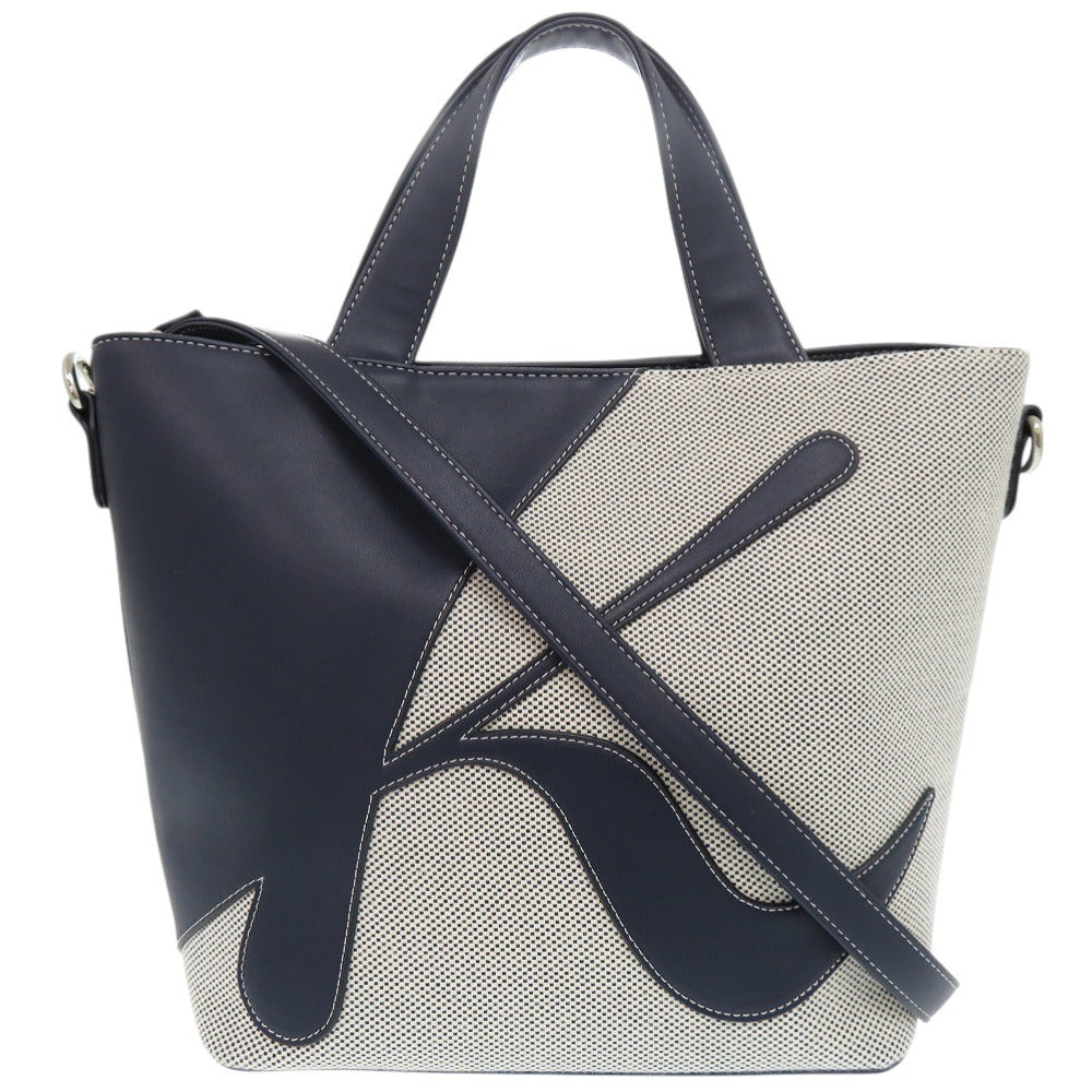 新品同様 キタムラ レザー ネイビー ホワイト 2WAY ハンドバッグ ショルダーバッグ 1347【中古】Kitamura