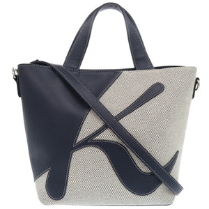 新品同様 キタムラ レザー ネイビー ホワイト 2WAY ハンドバッグ ショルダーバッグ 1347【中古】Kitamura