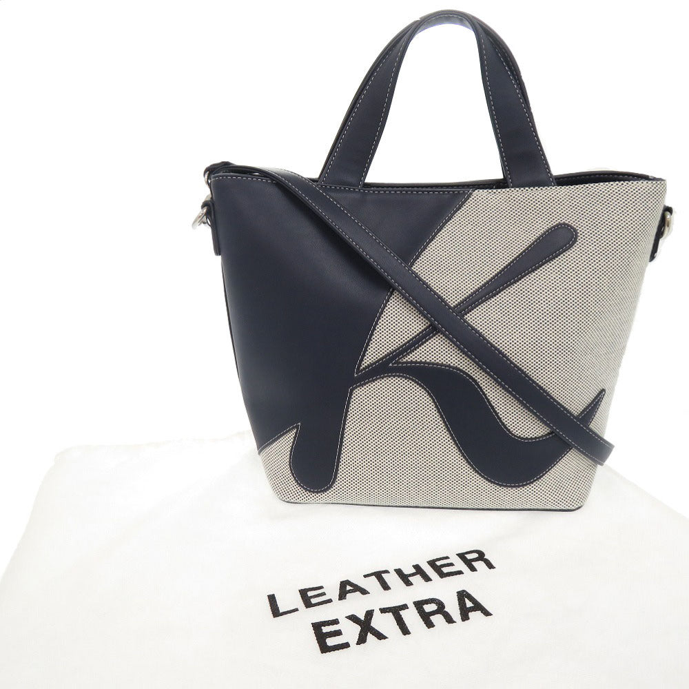 新品同様 キタムラ レザー ネイビー ホワイト 2WAY ハンドバッグ ショルダーバッグ 1347【中古】Kitamura