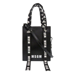 美品 MSGM ロゴテープ 2841MDZ605 ブラック レザー 2wayハンドバッグ 黒 1350【中古】
