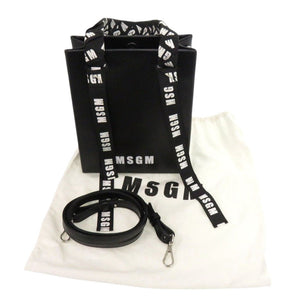 美品 MSGM ロゴテープ 2841MDZ605 ブラック レザー 2wayハンドバッグ 黒 1350【中古】