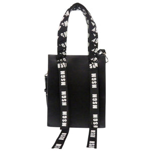 美品 MSGM ロゴテープ 2841MDZ605 ブラック レザー 2wayハンドバッグ 黒 1350【中古】