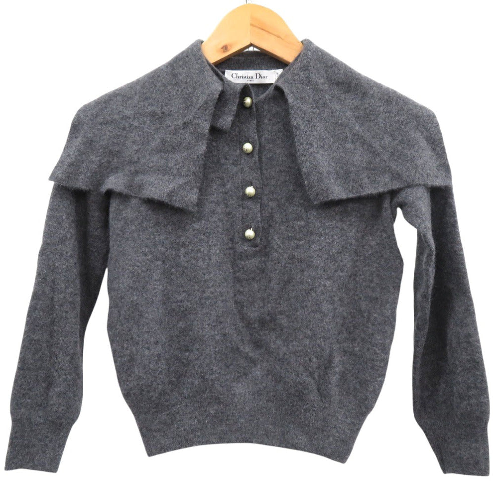 美品 クリスチャンディオール カシミヤ ニット パールボタン 長袖 354S48AM053 セーター グレー 1375【中古】Christian Dior