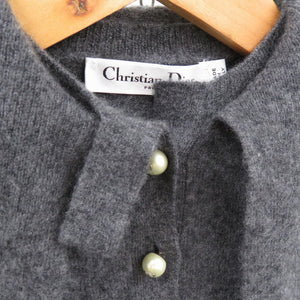 美品 クリスチャンディオール カシミヤ ニット パールボタン 長袖 354S48AM053 セーター グレー 1375【中古】Christian Dior
