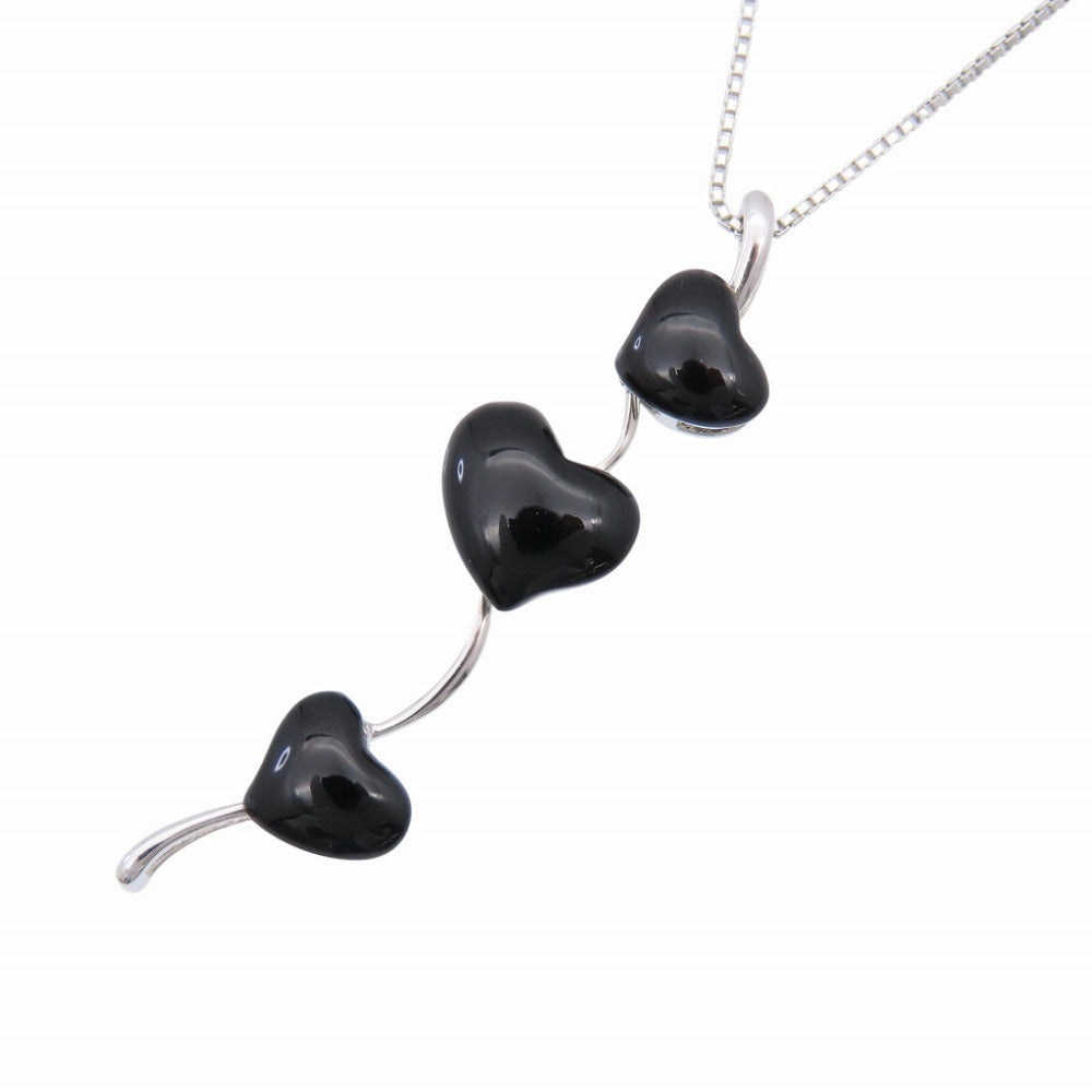美品 オニキス ハート K18WG ネックレス ホワイトゴールド ブラック 黒 ジュエリー 0034【中古】レディース