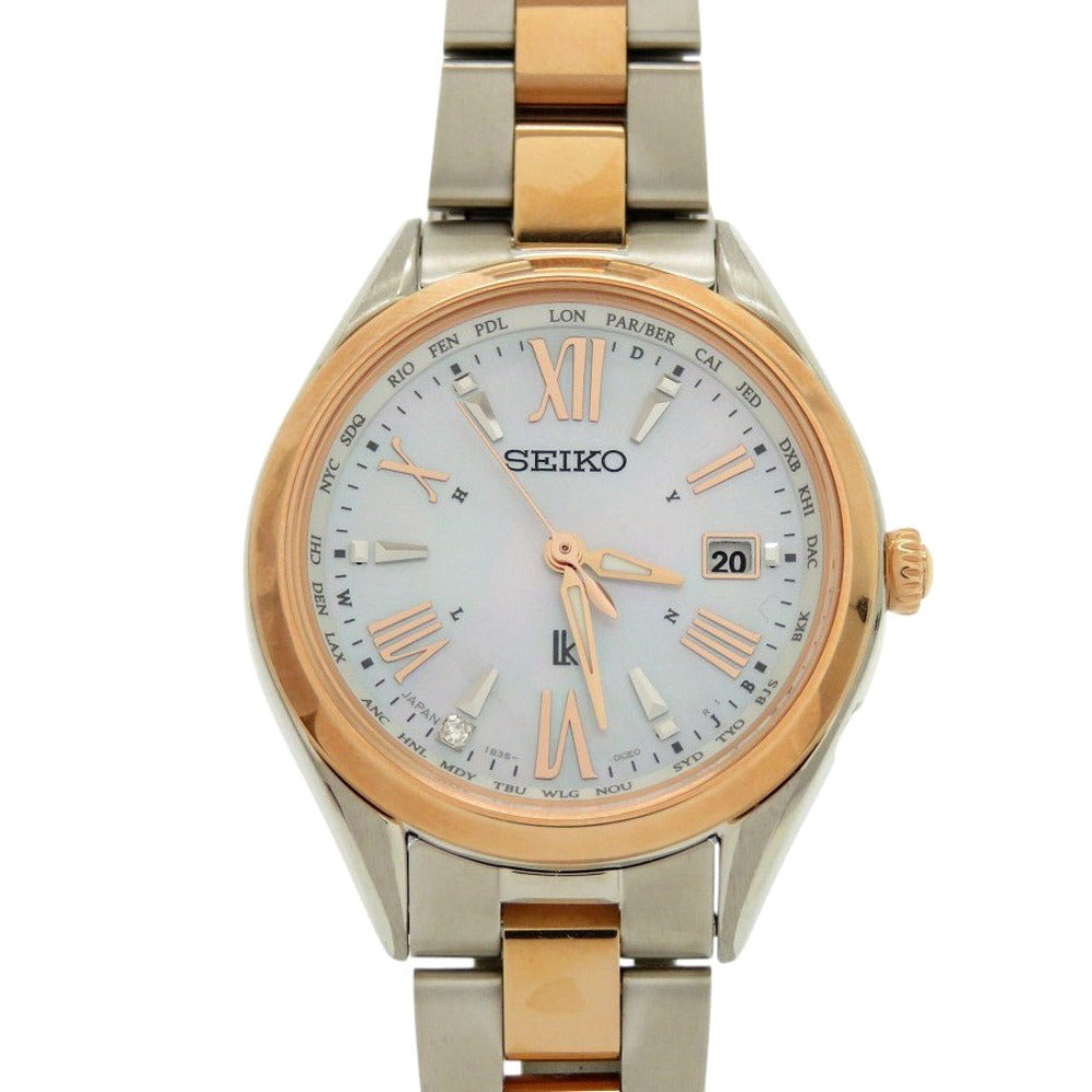 未使用 セイコー ルキア SSQV104 ソーラー電波 チタン ホワイトシェル 腕時計 ピンクゴールド 0039【中古】SEIKO
