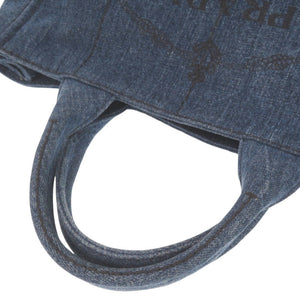 美品 プラダ カナパ デニム ブルー 2WAY トートバッグ ショルダーバッグ ハンドバッグ 0074【中古】PRADA