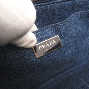 美品 プラダ カナパ デニム ブルー 2WAY トートバッグ ショルダーバッグ ハンドバッグ 0074【中古】PRADA
