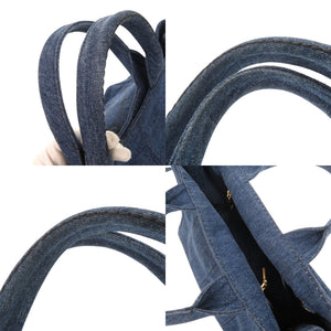 美品 プラダ カナパ デニム ブルー 2WAY トートバッグ ショルダーバッグ ハンドバッグ 0074【中古】PRADA