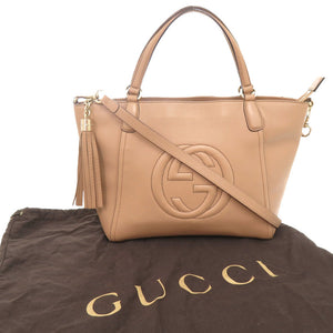 美品 グッチ ソーホー 369176 レザー ピンクベージュ 2WAY ハンドバッグ ショルダーバッグ 0082【中古】GUCCI