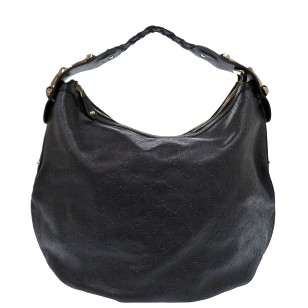 美品 グッチ ホーボー ワンショルダー 211986 レザー ブラック ショルダーバッグ 黒 0090【中古】GUCCI