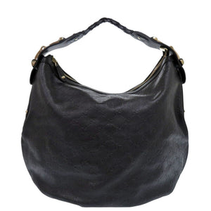 美品 グッチ ホーボー ワンショルダー 211986 レザー ブラック ショルダーバッグ 黒 0090【中古】GUCCI