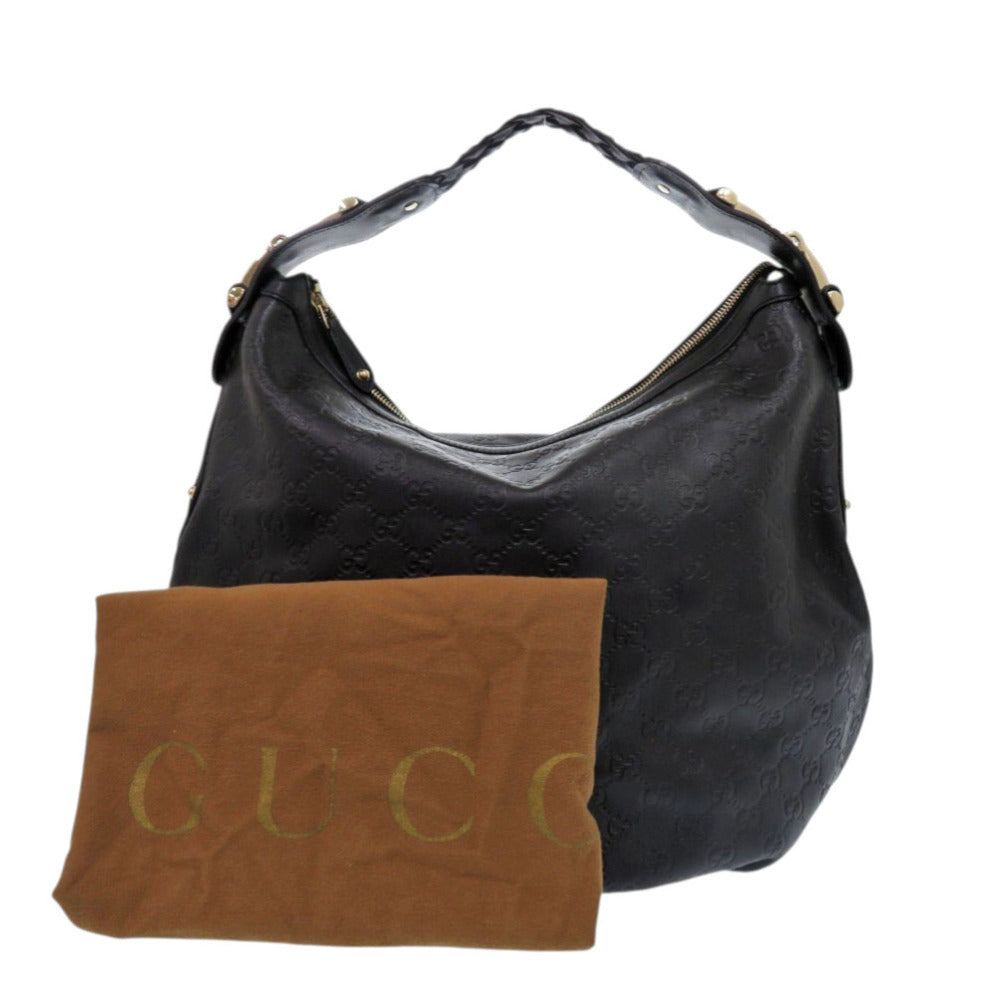 美品 グッチ ホーボー ワンショルダー 211986 レザー ブラック ショルダーバッグ 黒 0090【中古】GUCCI