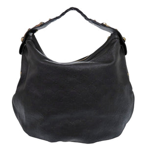 美品 グッチ ホーボー ワンショルダー 211986 レザー ブラック ショルダーバッグ 黒 0090【中古】GUCCI
