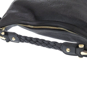 美品 グッチ ホーボー ワンショルダー 211986 レザー ブラック ショルダーバッグ 黒 0090【中古】GUCCI