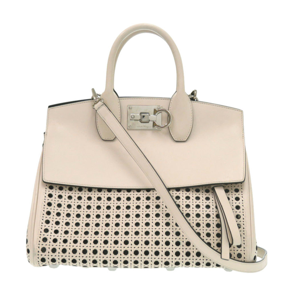 サルヴァトーレフェラガモ ガンチーニ AU-21/H692 レザー ベージュ 2way ハンドバッグ 0113【中古】Salvatore Ferragamo