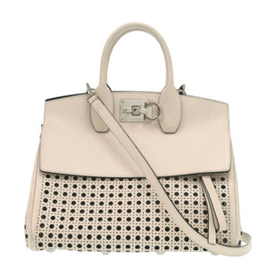 サルヴァトーレフェラガモ ガンチーニ AU-21/H692 レザー ベージュ 2way ハンドバッグ 0113【中古】Salvatore Ferragamo