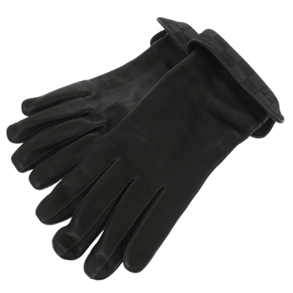 美品 ルイ ヴィトン ダミエグラフィット 手袋 グローブ 412882 切り替え シルク レザー ブラック LV 0119【中古】LOUIS VUITTON