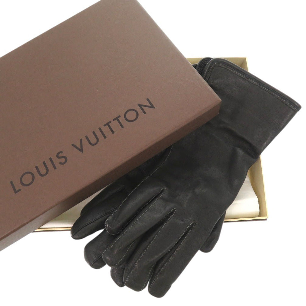 美品 ルイ ヴィトン ダミエグラフィット 手袋 グローブ 412882 切り替え シルク レザー ブラック LV 0119【中古】LOUIS VUITTON