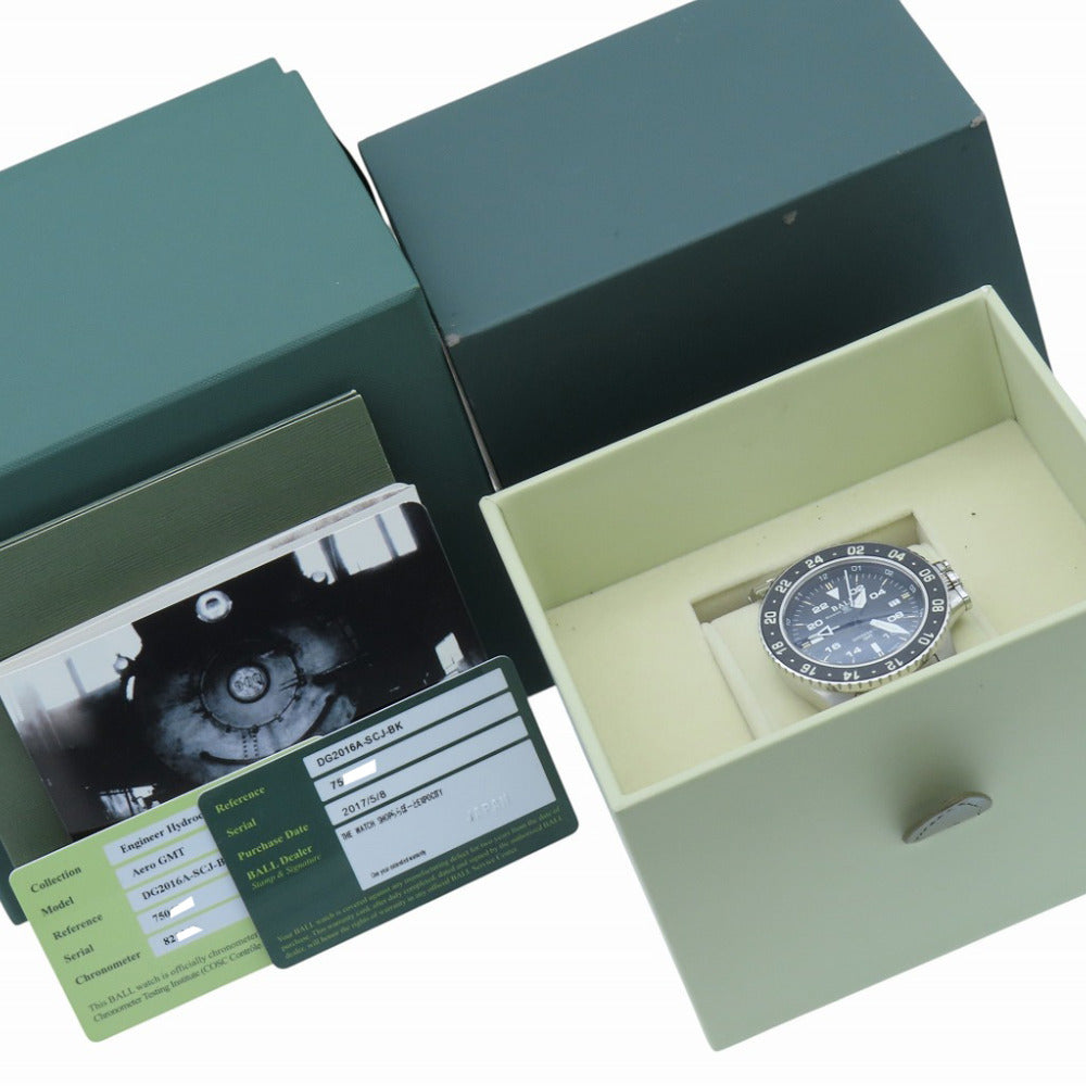 美品 ボールウォッチ エアロ GMT DG2016A-SCJ-BK 自動巻き 腕時計 SS ブラック 黒文字盤 0124【中古】BALL WATCH メンズ