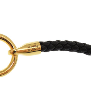 未使用 エルメス グレナン レザー メタル ブラック ブレスレット 黒 ゴールド 0134【中古】HERMES