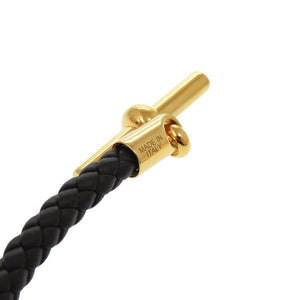 未使用 エルメス グレナン レザー メタル ブラック ブレスレット 黒 ゴールド 0134【中古】HERMES